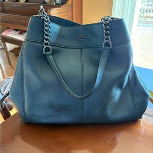 Coach Metallic Navy Leather Shoulder Bag with Matching Wallet